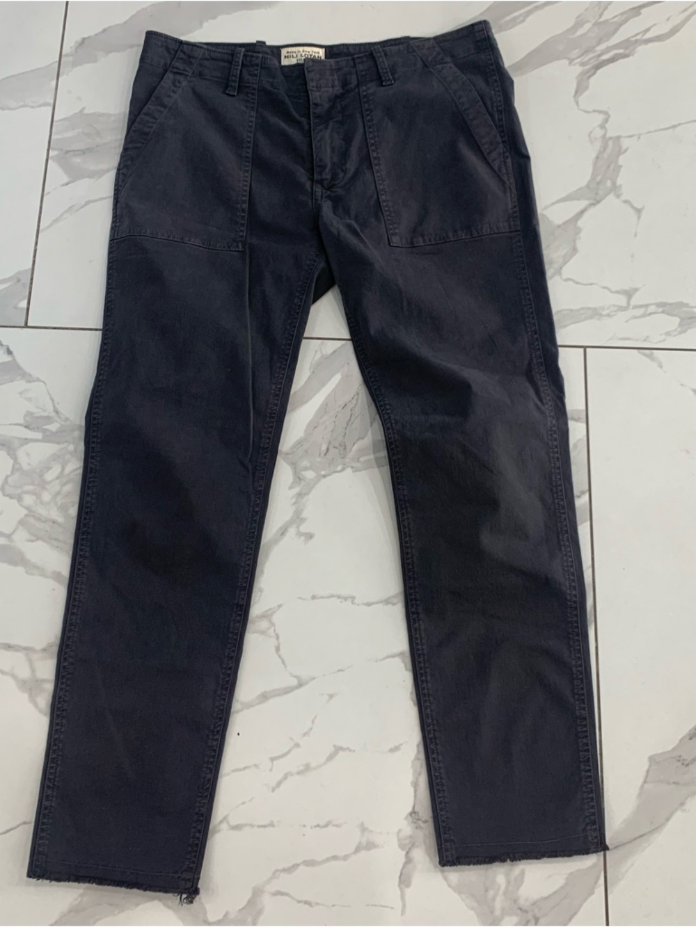 Nili Lotan Jenna Pant Womens 6 Carbon Gray Low Waist Straight Leg Ankle Raw Hem